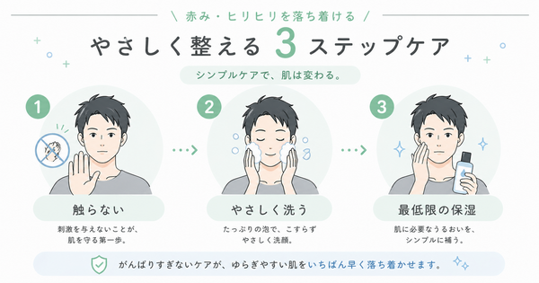 肌荒れで赤みやヒリヒリがあるときの正しいケア（触らない・やさしく洗う・最低限の保湿）