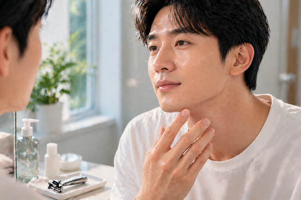 髭剃りによる肌荒れが改善され清潔感のある肌になった男性のイメージ