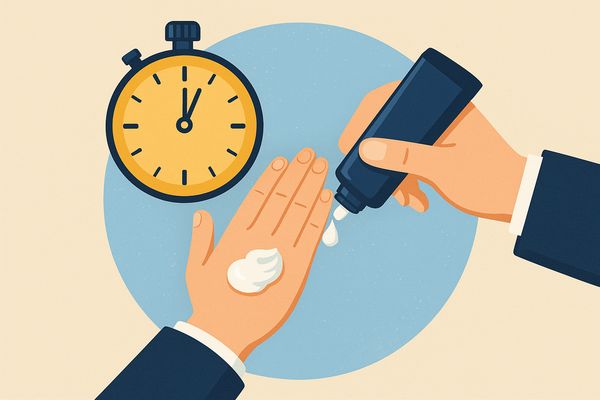 ZIGENハンドクリームが12〜18秒で乾く速乾性を表したイラスト