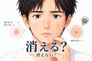 ニキビ跡が消えるか消えないかを悩む男性のイメージ