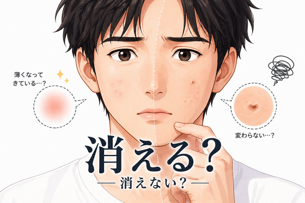 ニキビ跡が消えるか消えないかを悩む男性のイメージ