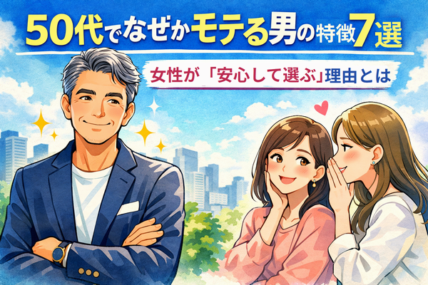 50代でなぜかモテる男の特徴｜女性が安心して選ぶ理由を表したイラスト