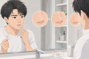 毛穴パックを続けた結果、黒ずみや毛穴の開きが悪化している男性のイメージ